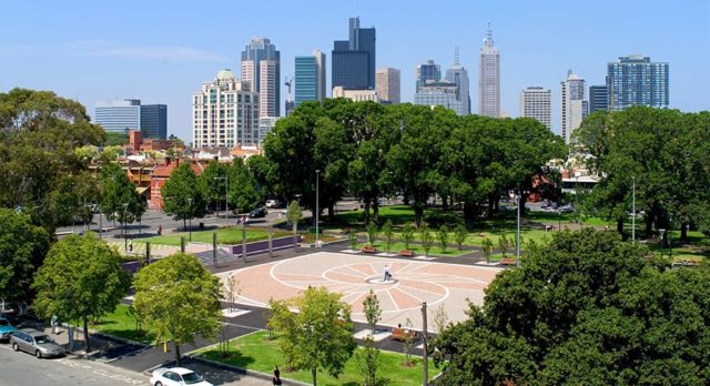 Park located in front of Melbourne's Central Business District